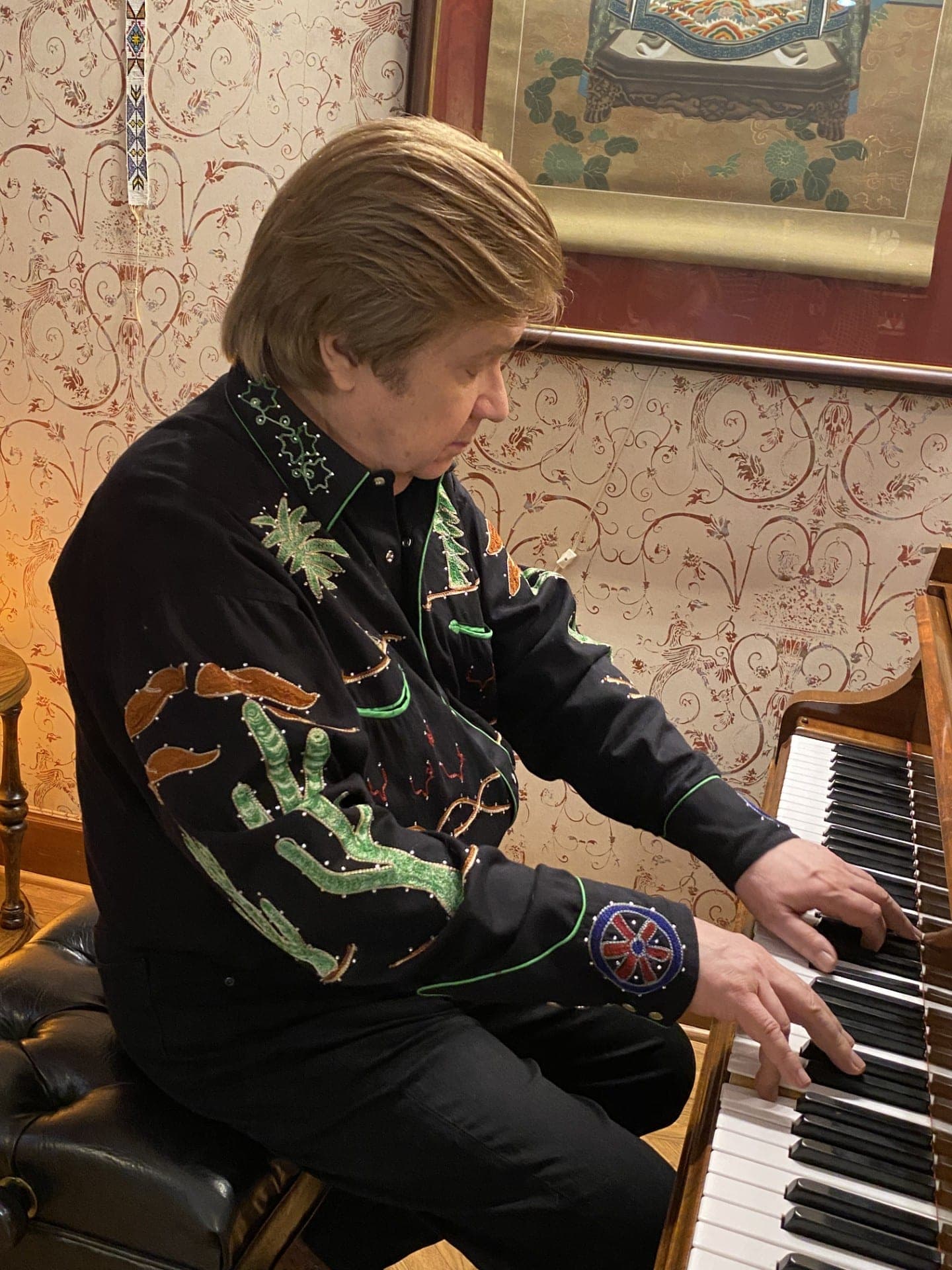 Art Greenhaw playing a Mason & Hamlin grand piano