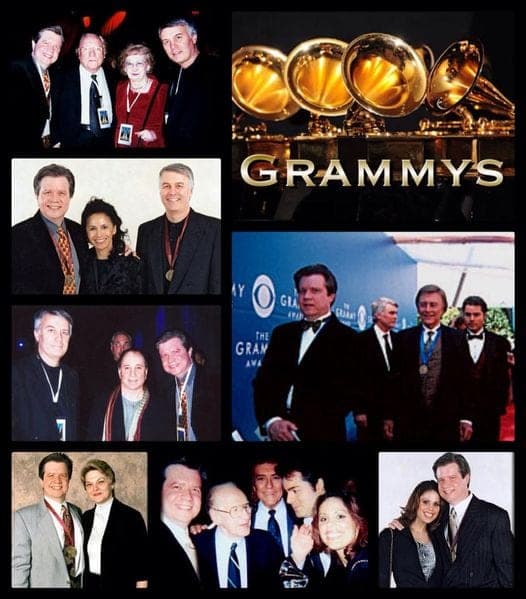 A collage of photographs of Art Greenhaw at the Grammy Awards
